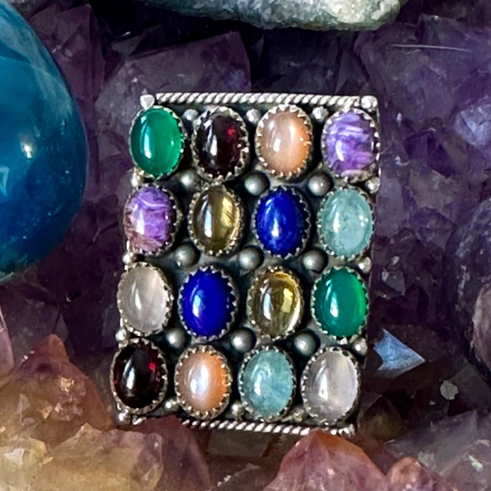 Multi Gemstone Statement Adjustable Sterling, Sil… - image 1